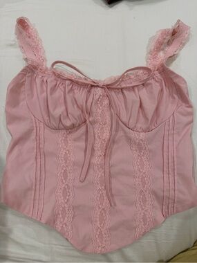 Women's Pink Lace Trim Tank Top
